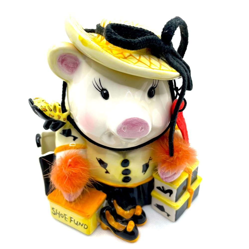 Mud Pie Ceramic Pig Shoe Fund Bank Money Fund Jar Shopping Hog Multi Colored